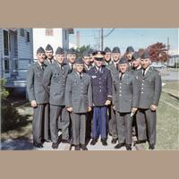 OCS Class 09-67 - Picture #1 - with Tac Officer Jimmy Conlee. Outside class barracks, April 1967